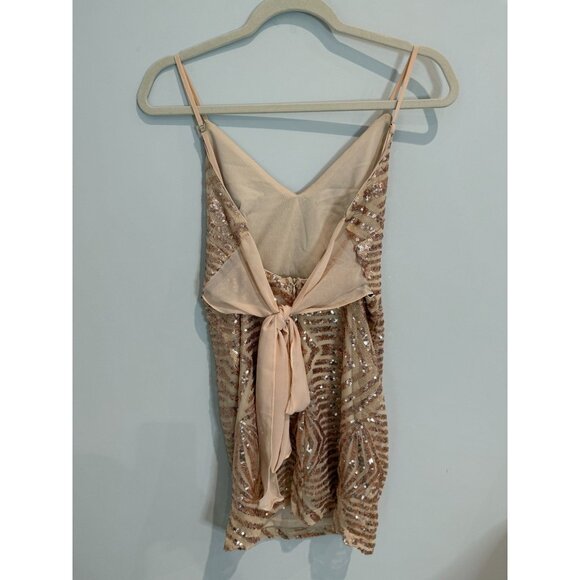Make Your Entrance Rose Gold Sequin Tie-Back Mini Dress, size small - Picture 8 of 11